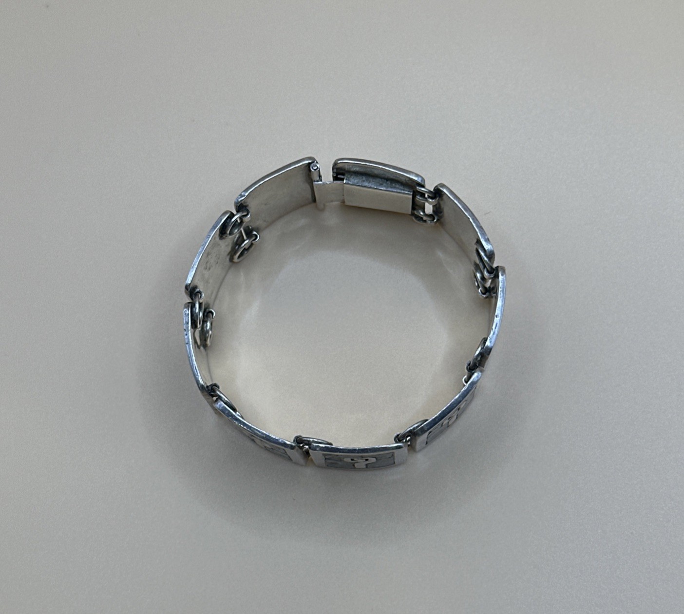 Vintage 925 Sterling Silver Blue Green Inlay Link Wide Bracelet /Size 6.5