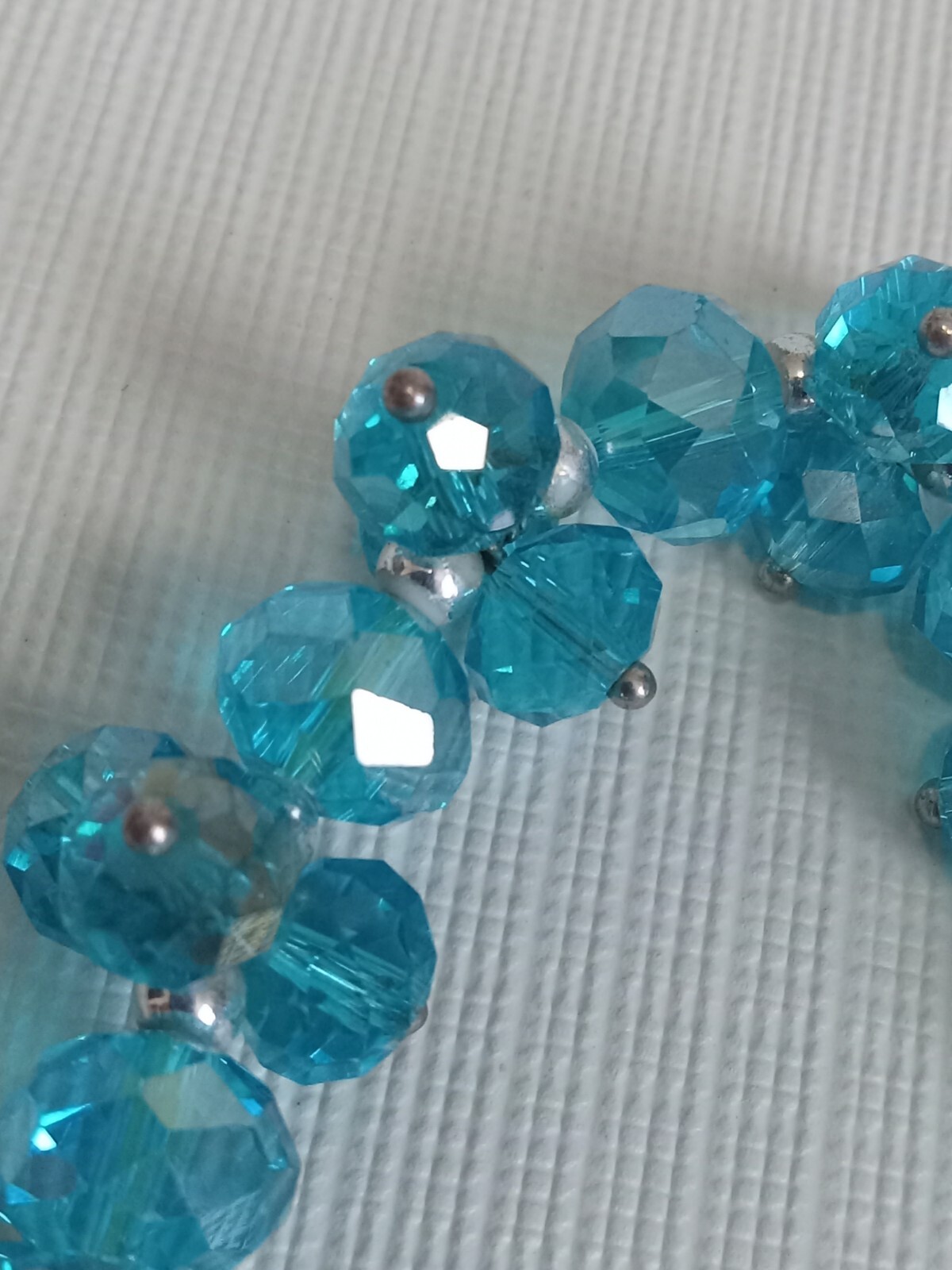 Blue Translucent Imitation Faceted Crystal Beads Elasticized Statement Bracelet