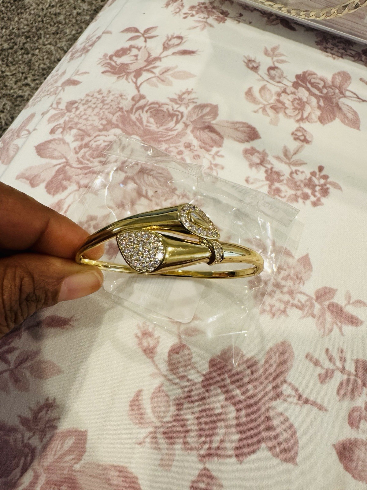 Gold Tone Butterfly Pavé Clear Crystal Hinged Bangle Bracelet