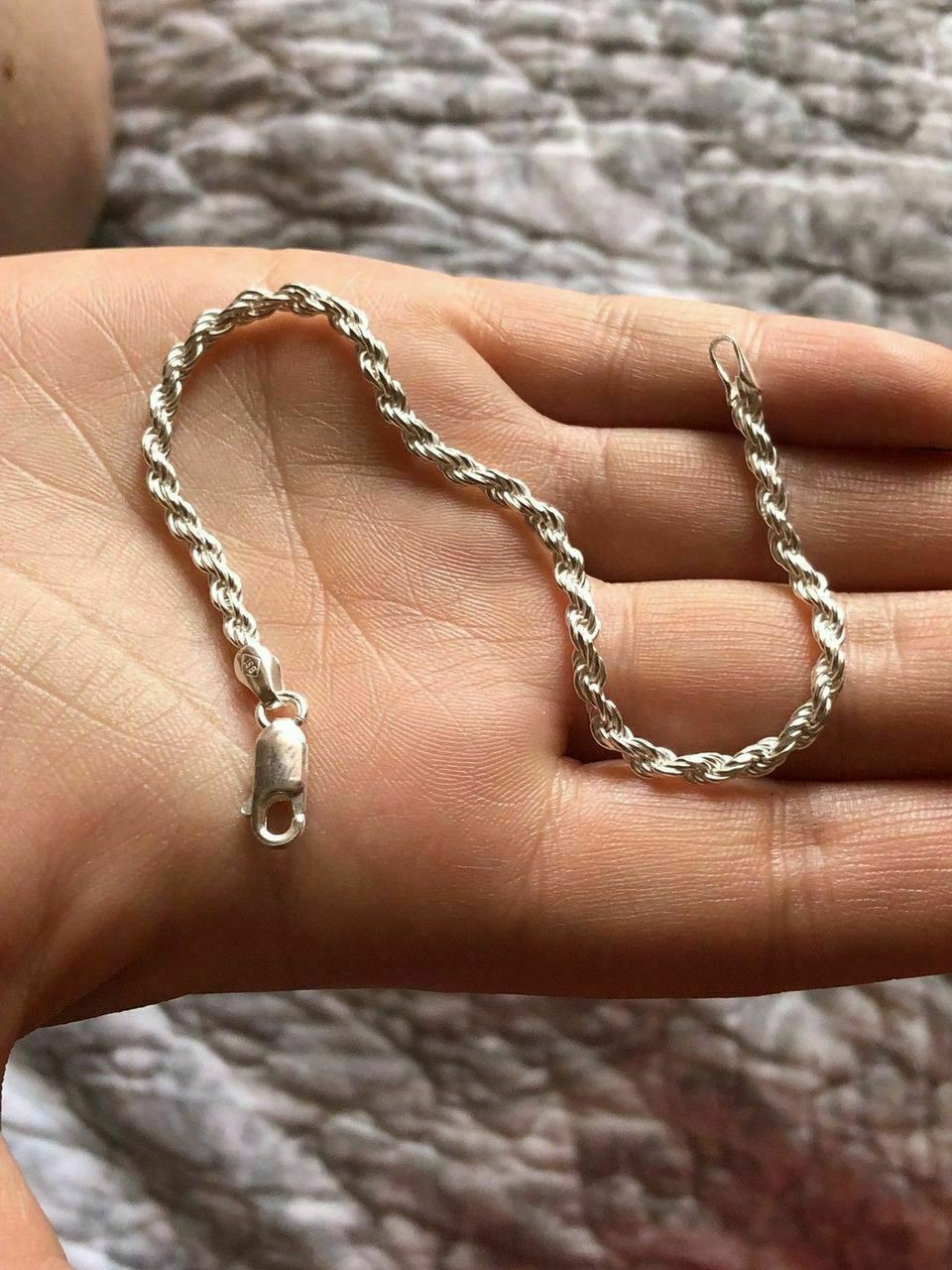 Women’s Solid 925 Sterling Silver Thin Rope Bracelet 7” Made In Italy