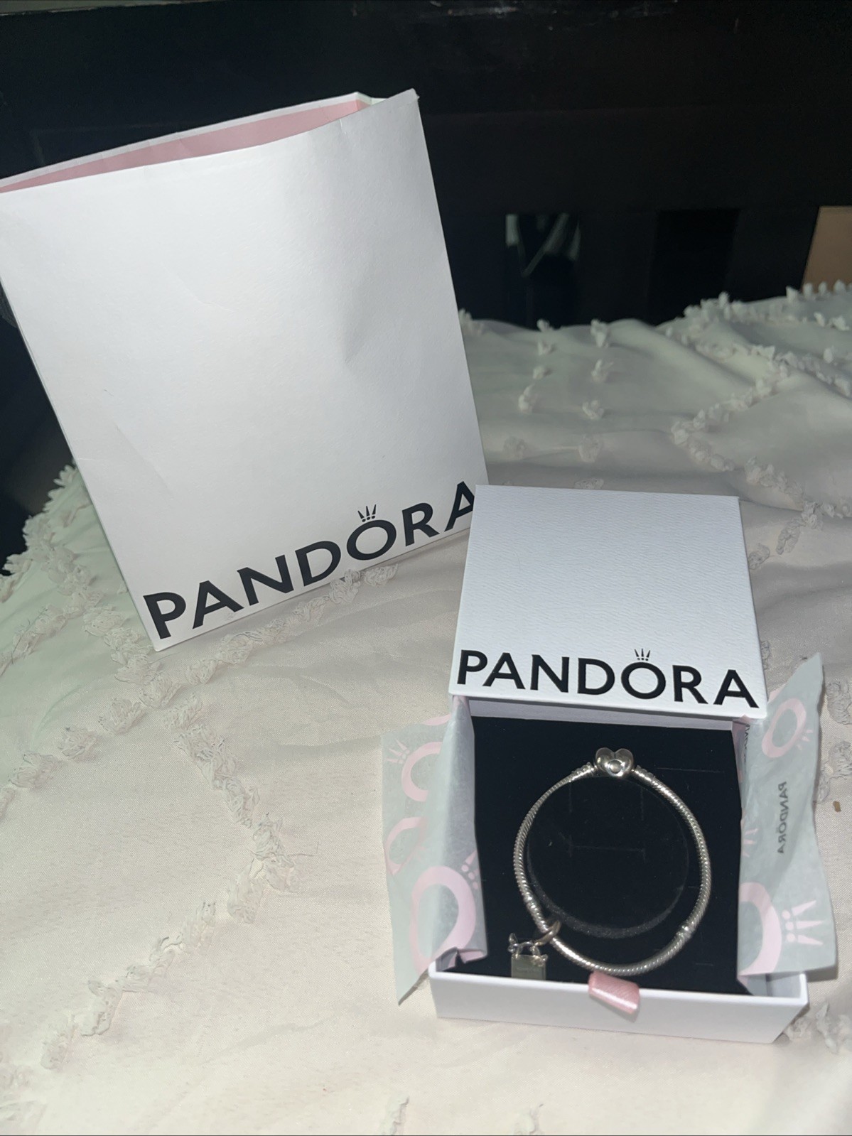 Pandora Moments snake chain bracelet & Pandora Shopping Bag Charm