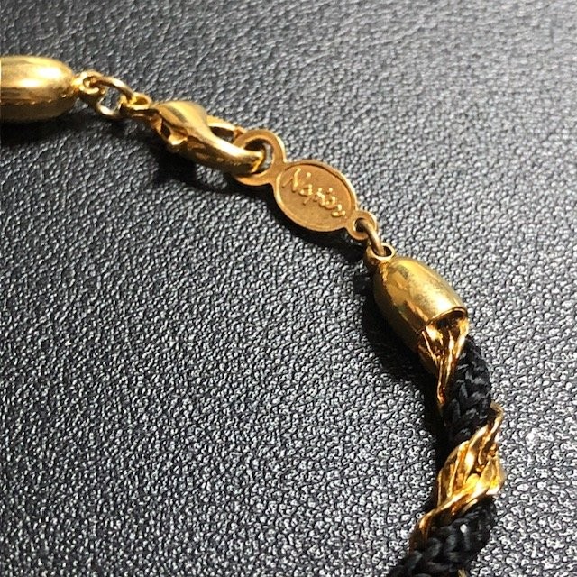 B1983 Napier Braided Rope Bracelet Gold Tone Black Cord Twist Vintage 7.5″
