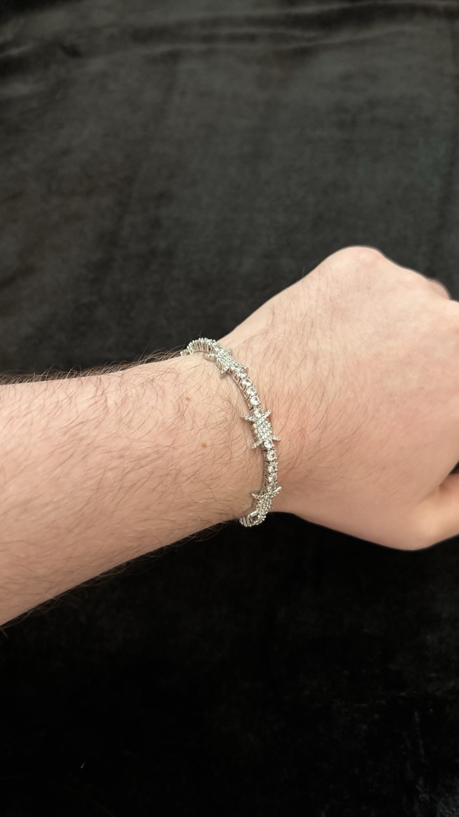 Silver Tone Cross Link Tennis Chain Bracelet, Prong Set White Crystal