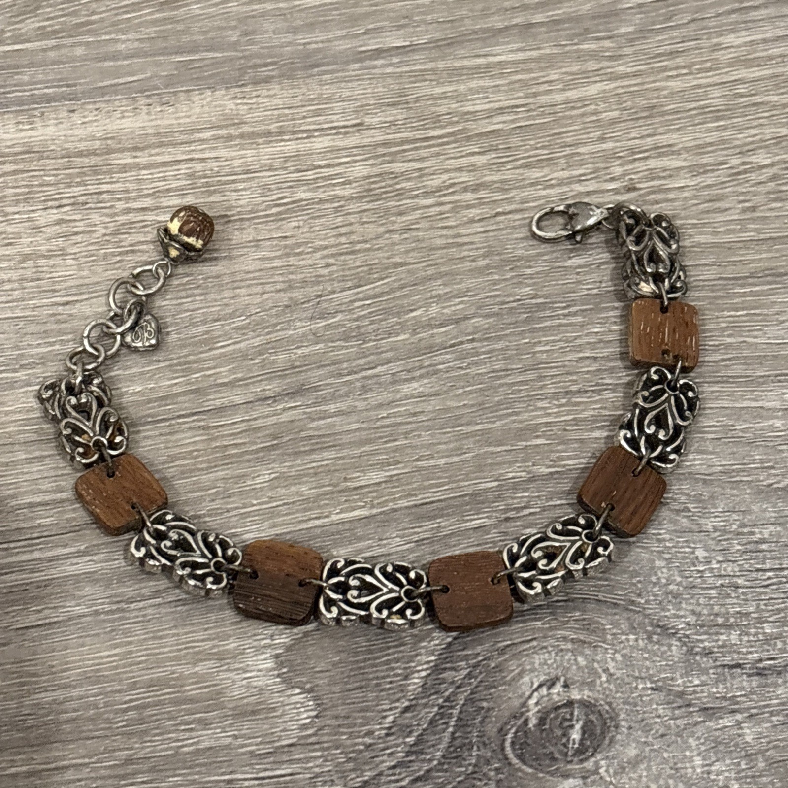 Brighton Katu Sequoia Wood & Silver Filigree Bracelet Nature Boho Chic Beauty