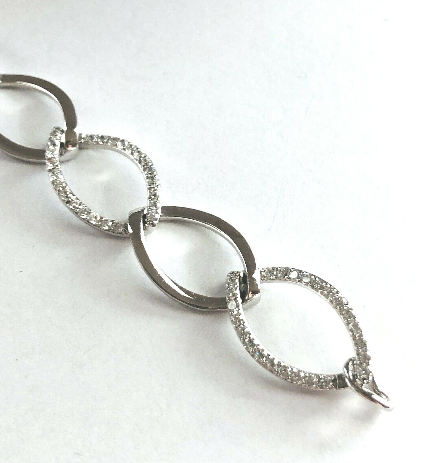 Stamped 925 Pave CZ Crystal Big Chain Link Sterling Silver Plate Bracelet