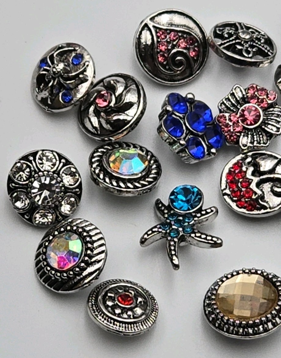 20-Pc Snap Jewelry Charms Bulk Lot 18mm Silver Rhinestone Interchangeable