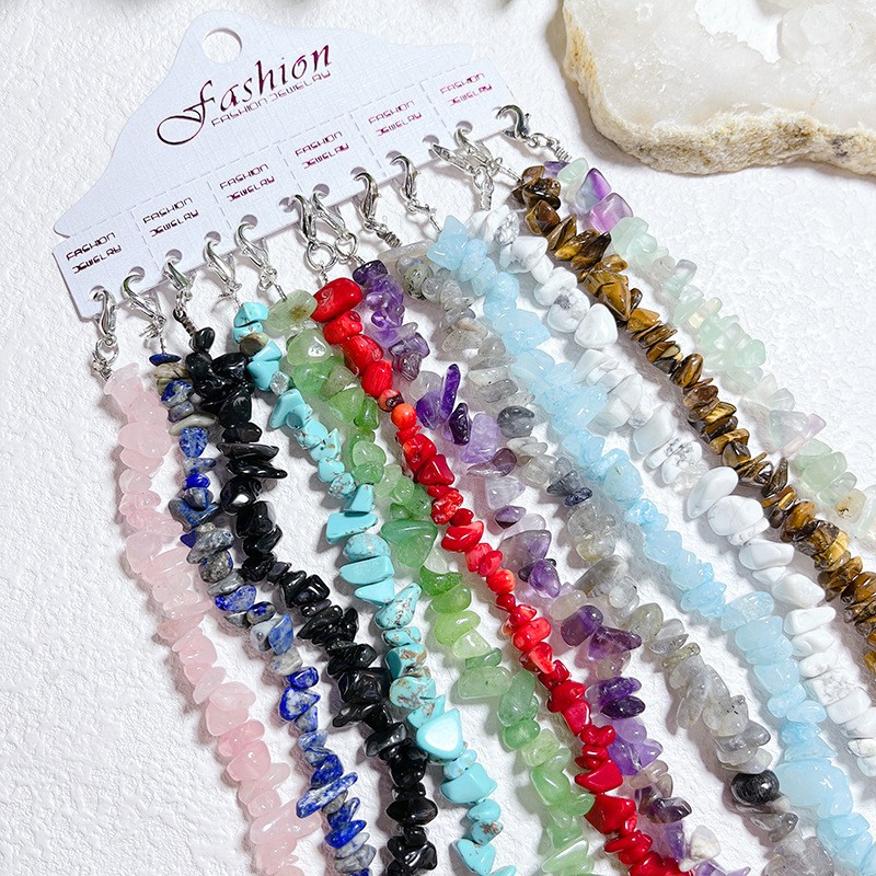 12pcs Boho Crystal Natural Stone Chips Bracelets Set Fashion Jewelry Accessories