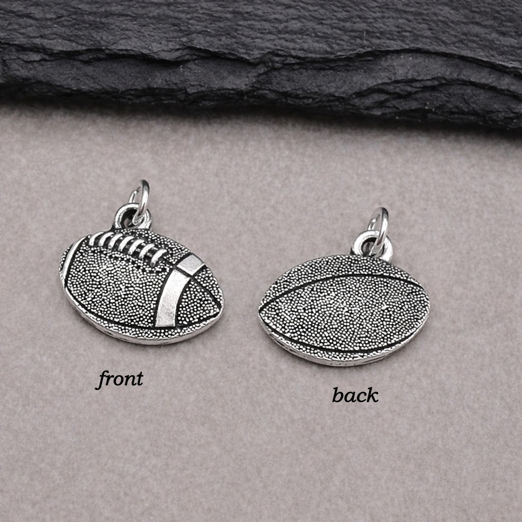Silver Football Charm – Two-sided Sports Ball Pendant – Athletic Jewelry Gift