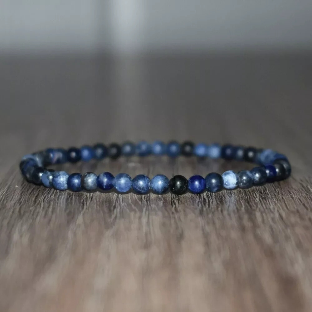 Natural Sodalite Blue Gemstone 4mm Beads Healing Women Men Stretch Bracelet Gift