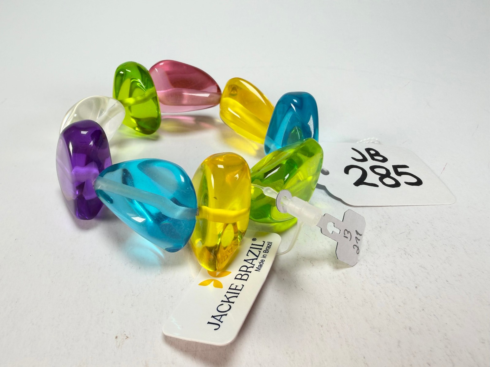 Jackie Brazil “Diamonds” Transparent Summer Mix Flintstone Bone Bracelet (B0211)