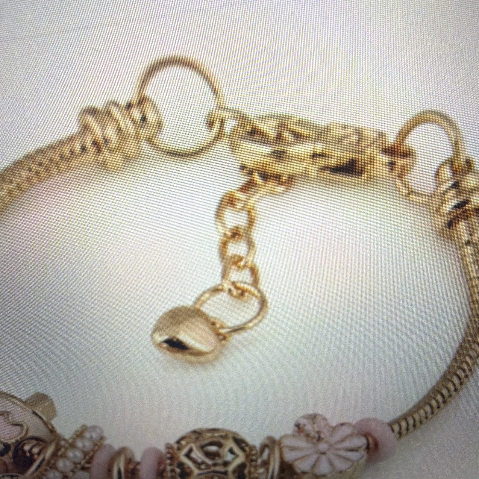 Gold Tone Snake Chain Charm Bracelet Heart Dangle Pink Ice Cream Cone Lobster