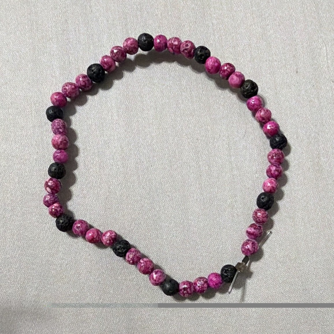 Pink & Black Round Beaded Adjustable Bracelet, Slide Closure Ball/Bead Chain