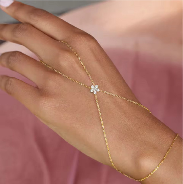 Elegant Handmade Flower Bracelet –Adjustable Dainty Hand Chain Jewelry for Women