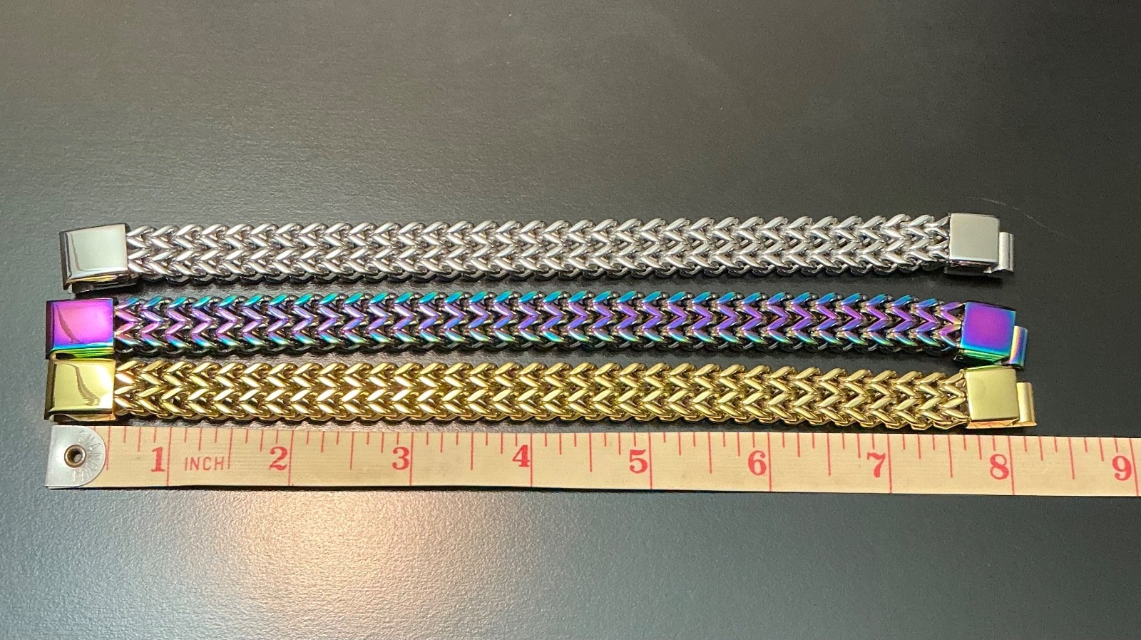 New Bracelet Hip Hop Men Women Gift Teen 8 Inches Iridescent Gold Colorful
