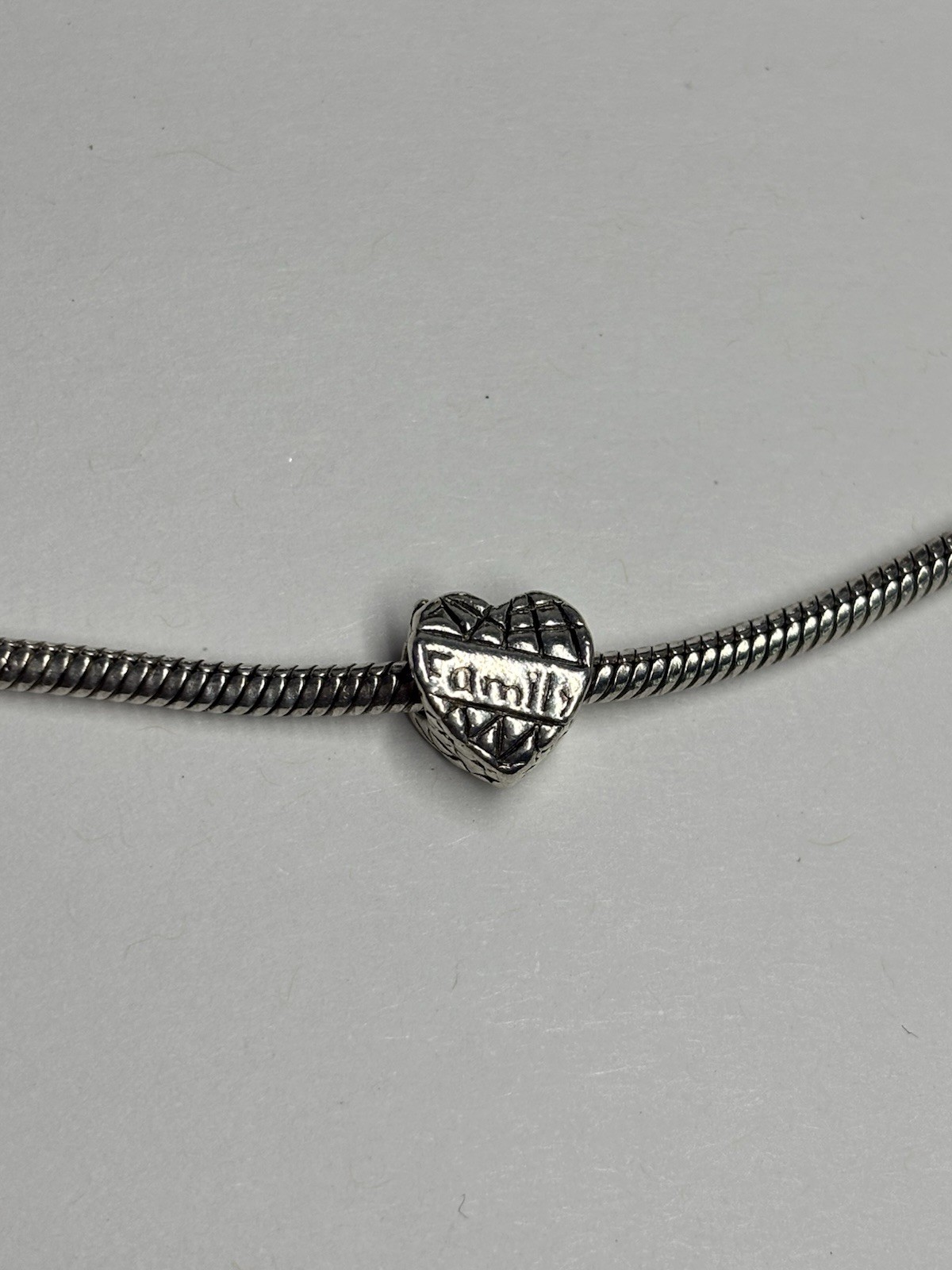 Family Heart Charm Bead Silver Tone Fits Snake Chain Charm Bracelet Unbranded