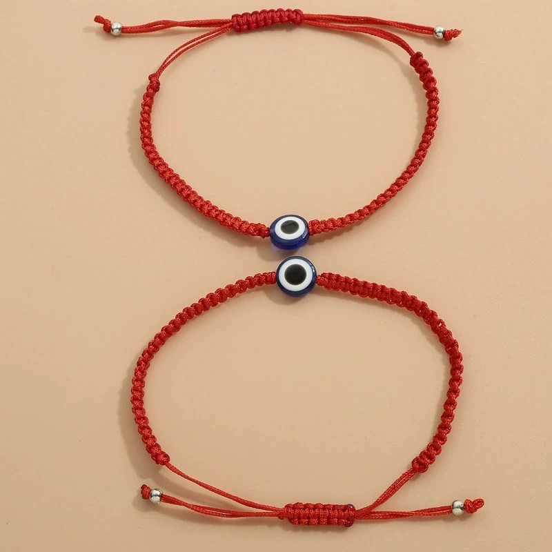 Style Hand Braided Lucky Red String Charm Bracelet Women Men Blue Evil Eye Round