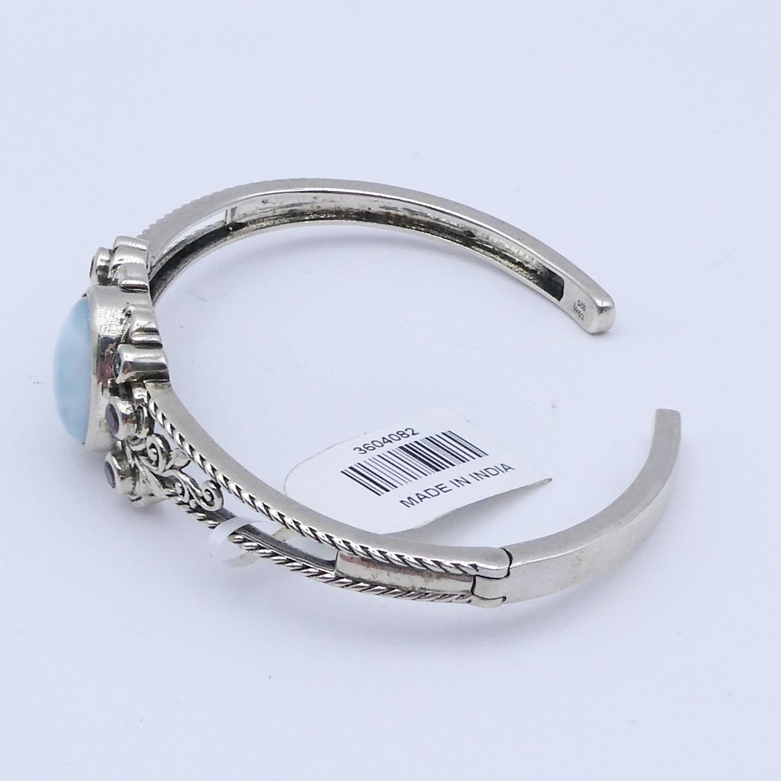 Djoy Larimar Multi Gemstone Filgaree Hinged Cuff Bracelet New 7.25″ Womens