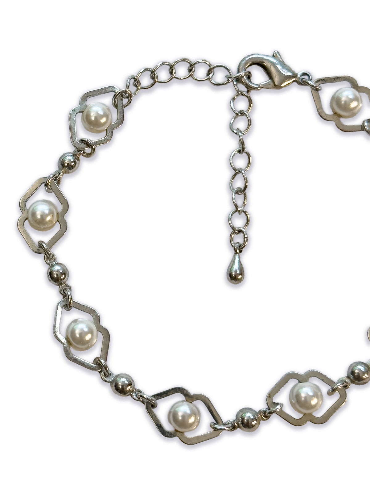 Faux Pearl Silver Tone Link Tennis Bracelet 6.75 in.