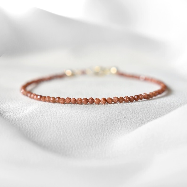 Beautiful Goldstone Faceted Round Gemstone Beads Handmade Unisex Bracelets 6-8”