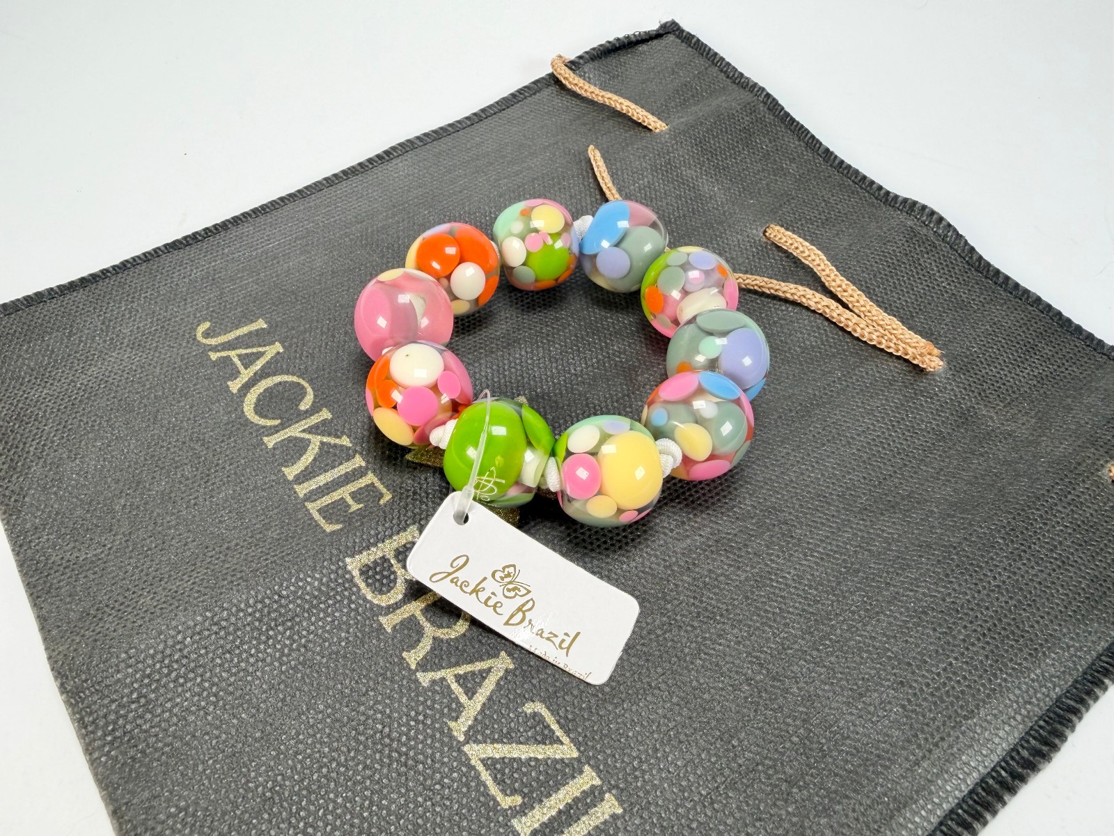 Jackie Brazil “Spots” Spotted Balls On Elastic Resin Bracelet ( B1470 )
