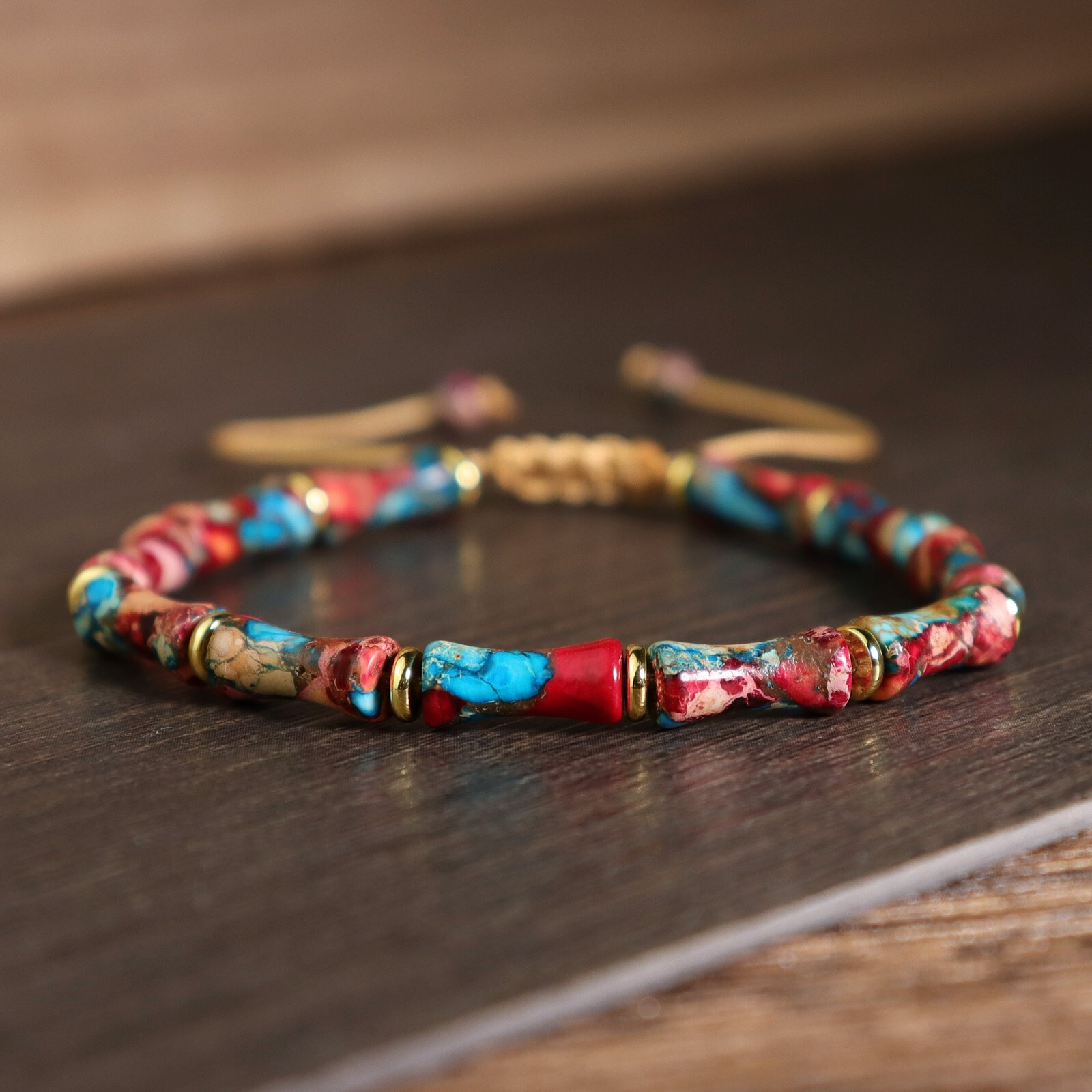 Natural Blue Red Jasper Barrel Stone Bracelet Sea Sediment Gemstone Bracelet