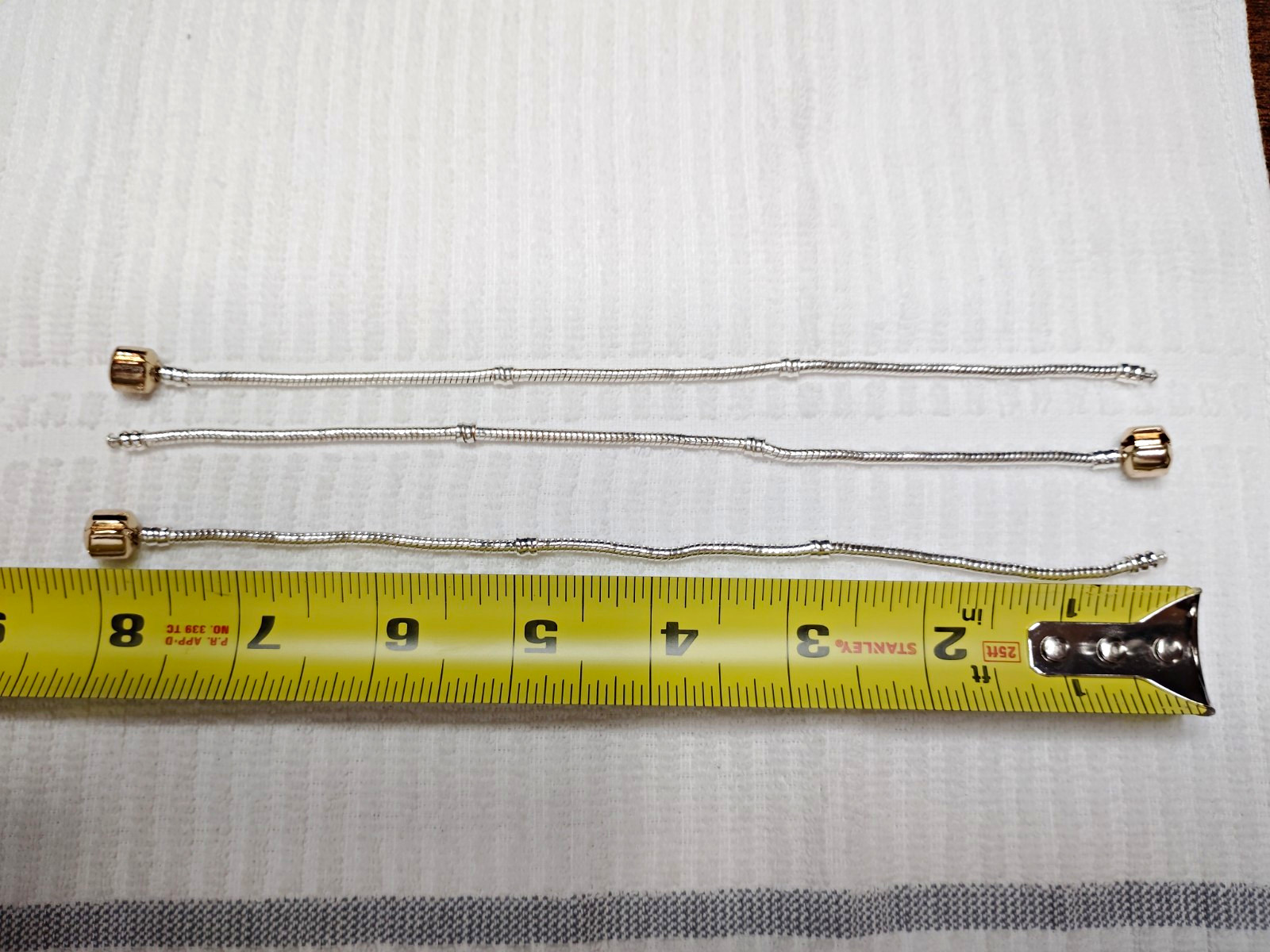 Lot of 3 Adjustable 925 Sterling Silver Snake Chain Bracelets w/ Gold Tone Clasp