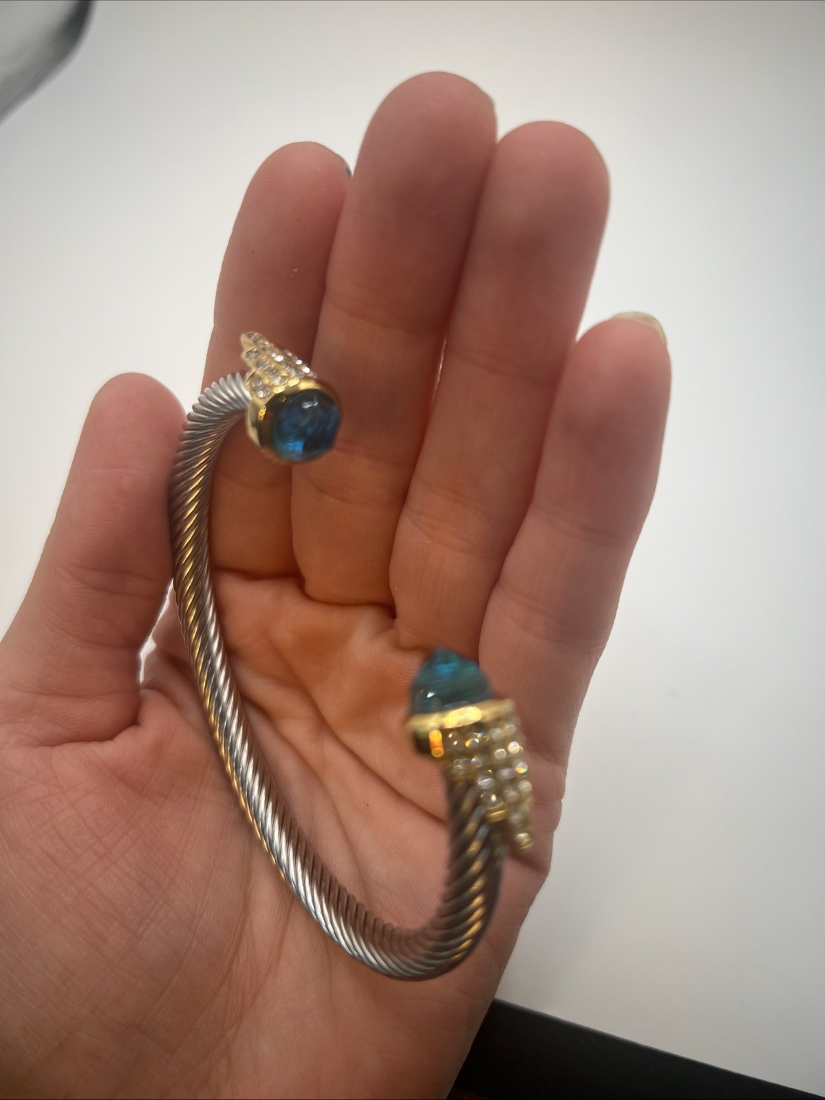 bracelet, DY women Silver And Gold Cuff Bangle, Blue, Stainless Steel, Costume