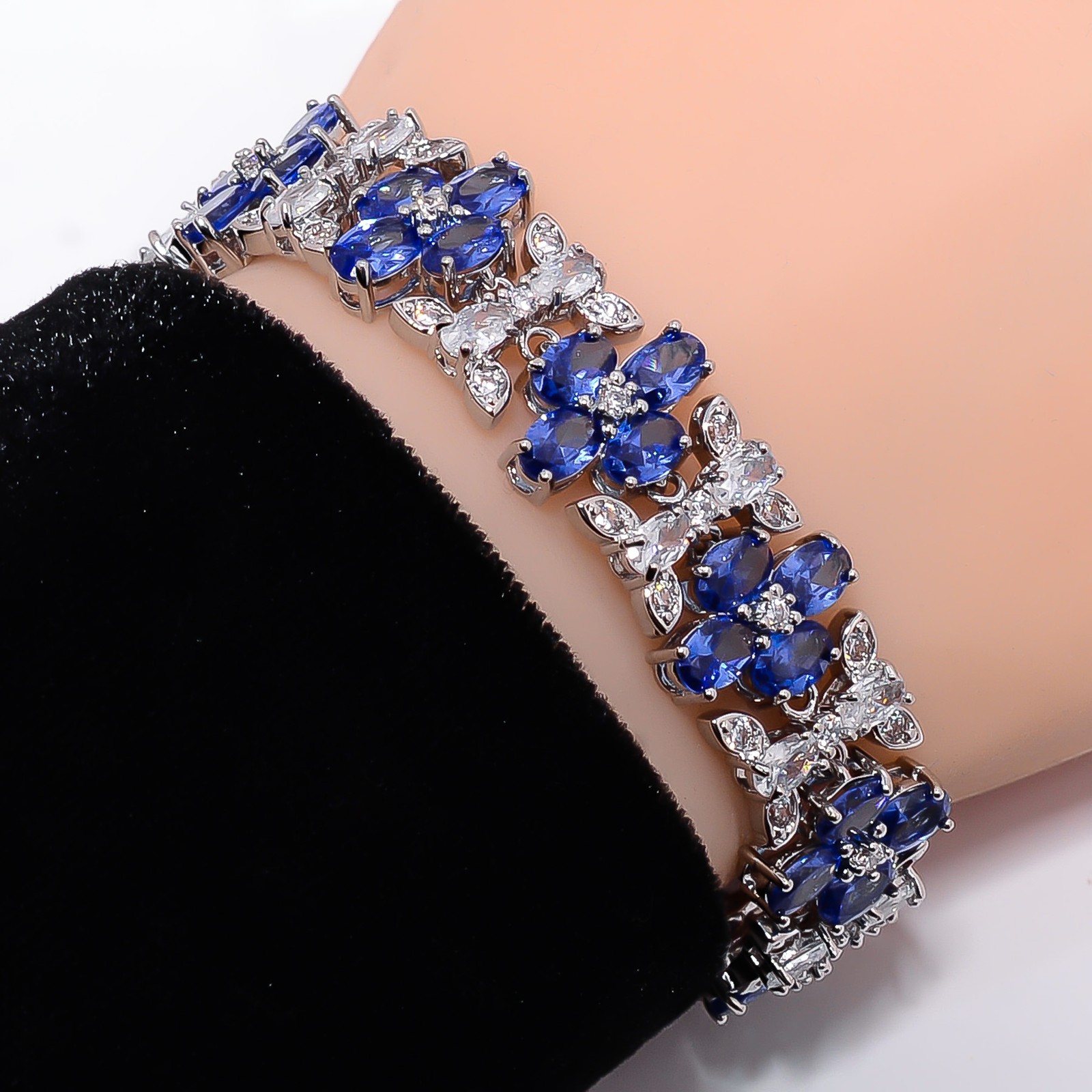 Tanzanite, CZ 925 Sterling Silver Adjustable Bracelet 7-8″ B130920