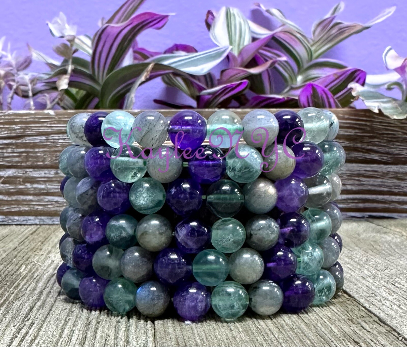 Wholesale 6 Pcs Crown Chakra 8mm 7.5” Crystal Healing Stretch Bracelet