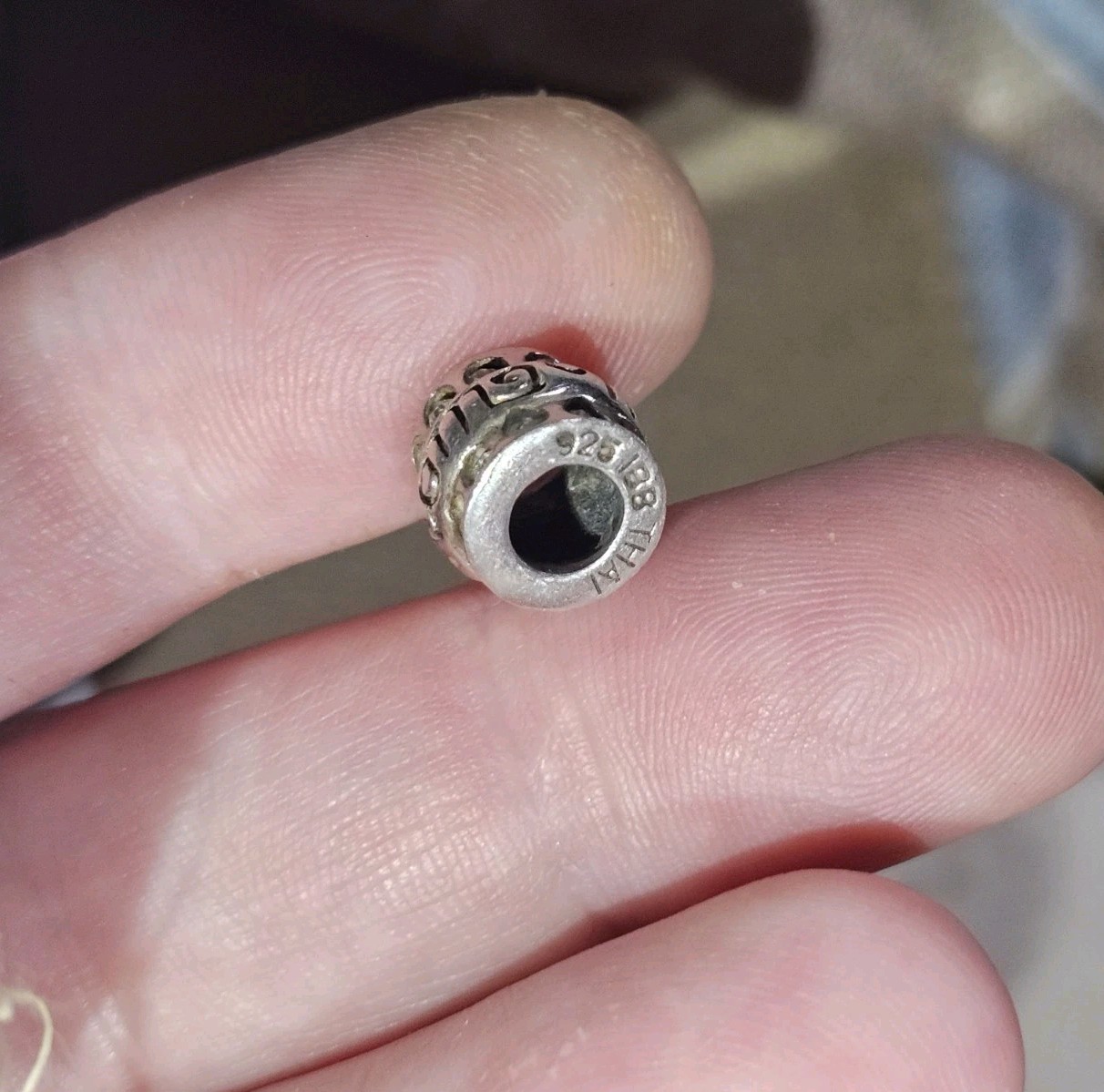925 Sterling Silver CZ Mom Charm Bead Stamped
