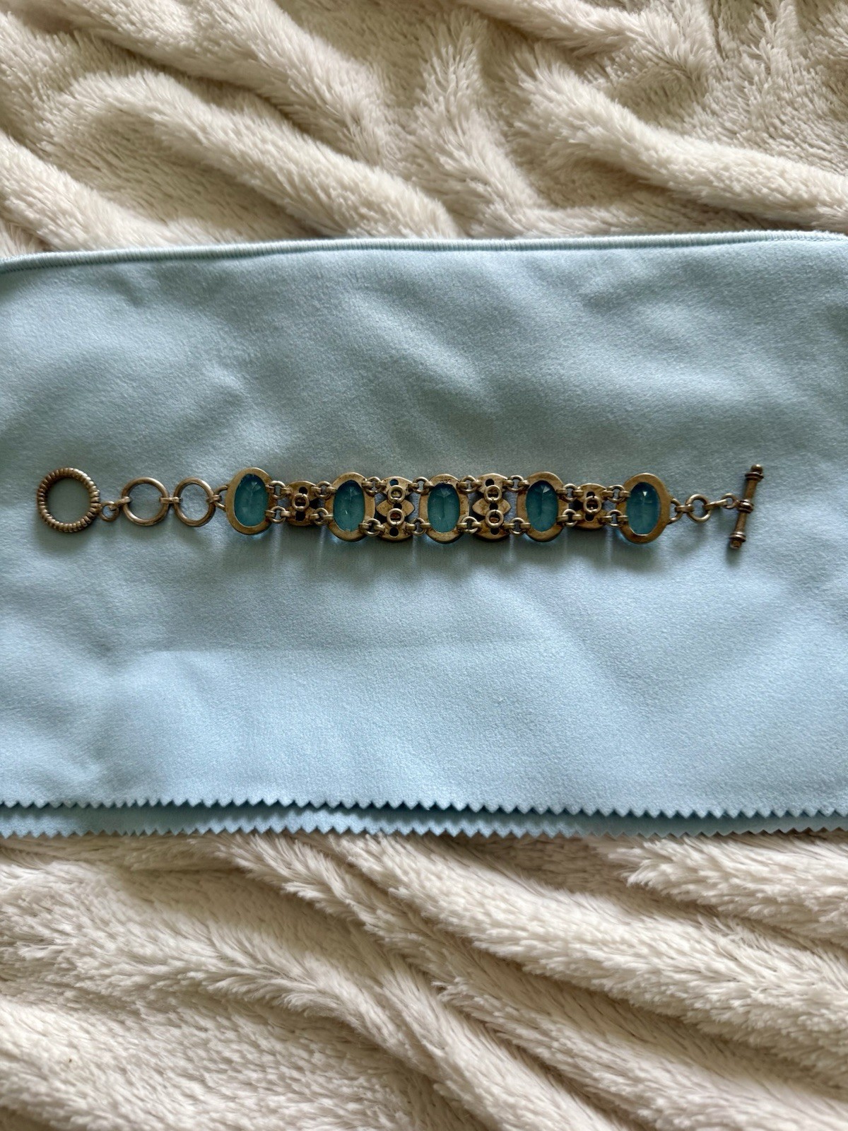 VINTAGE La Quinta Artisan Sterling Silver Blue Topaz Statement Link Bracelet 8″