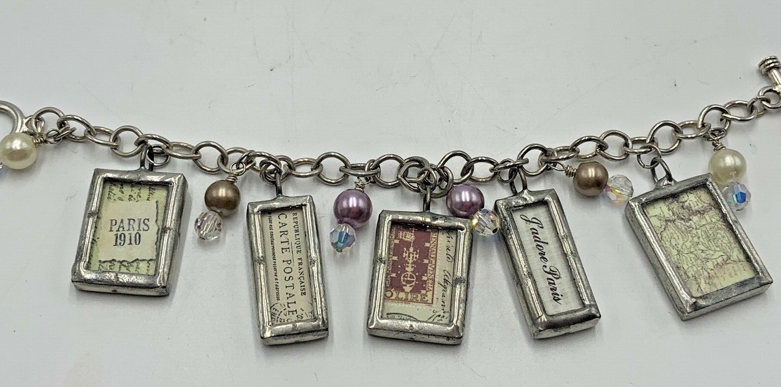 Charm Bracelet J’adore Paris Picture Frames Eiffel Tower France Beads Toggle