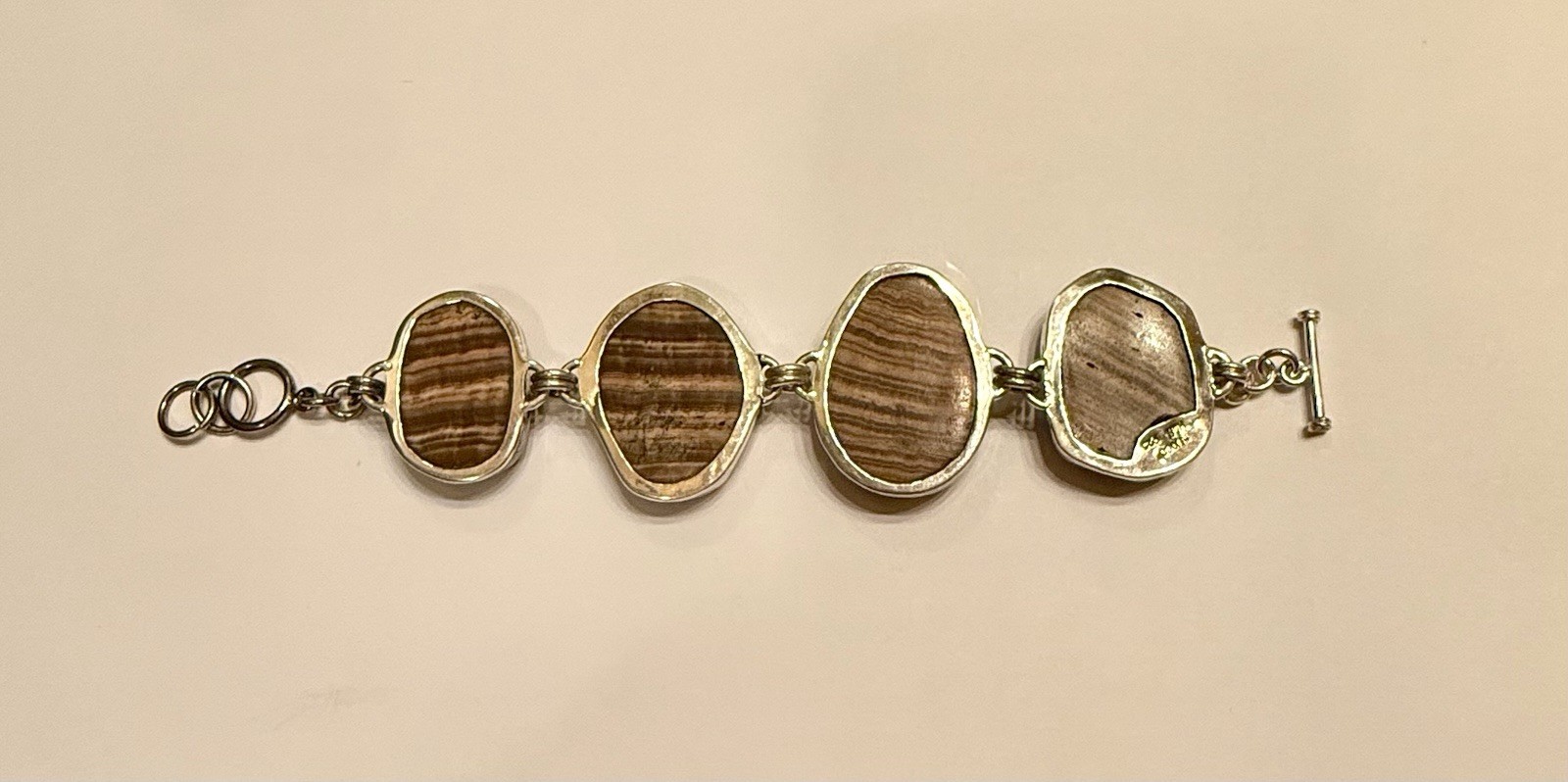 925 Sterling Silver Picture Jasper Toggle Bracelet Stamped HOB Mexico 925