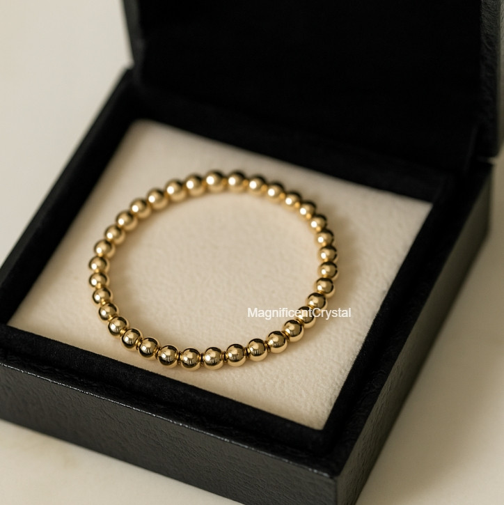 Vintage Dainty 5mm Gold Filled Beaded Layering Bracelet Stretchy Jewelry Gifts