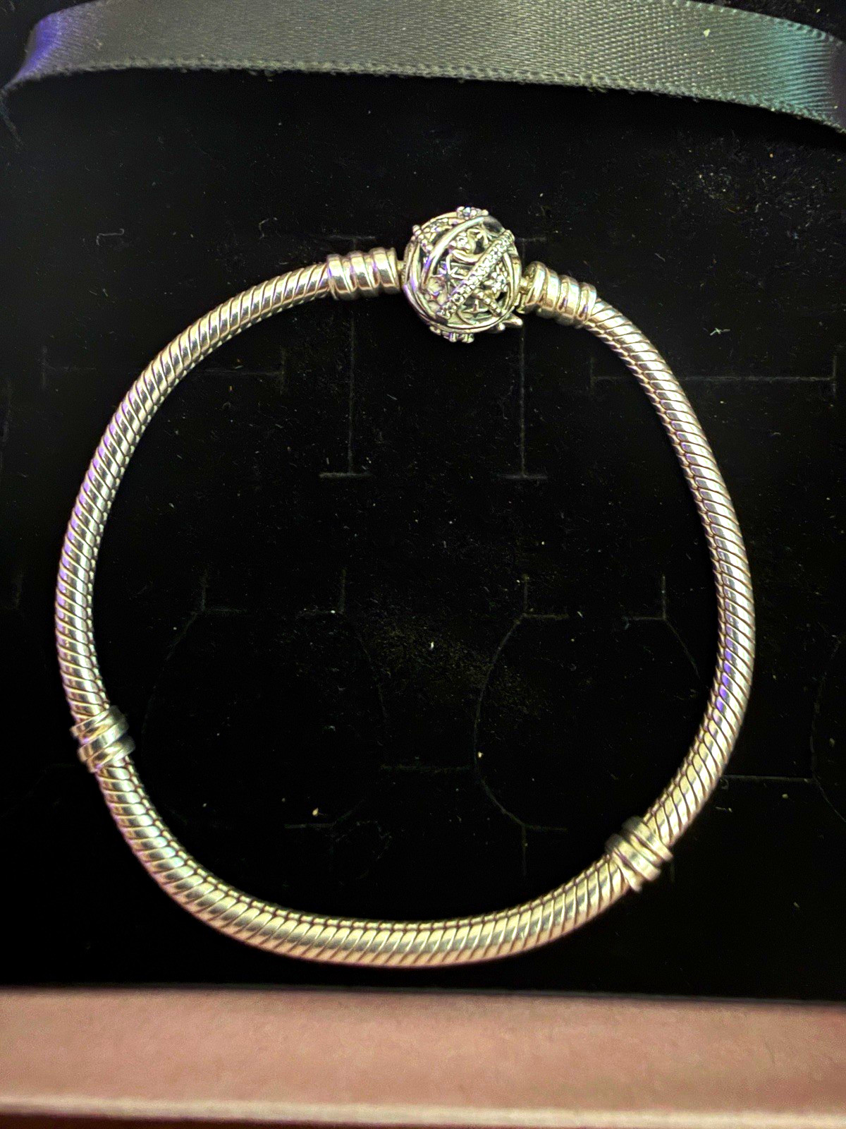 Disney Pandora Silver Snake Chain Tinkerbell Bracelet Size 18
