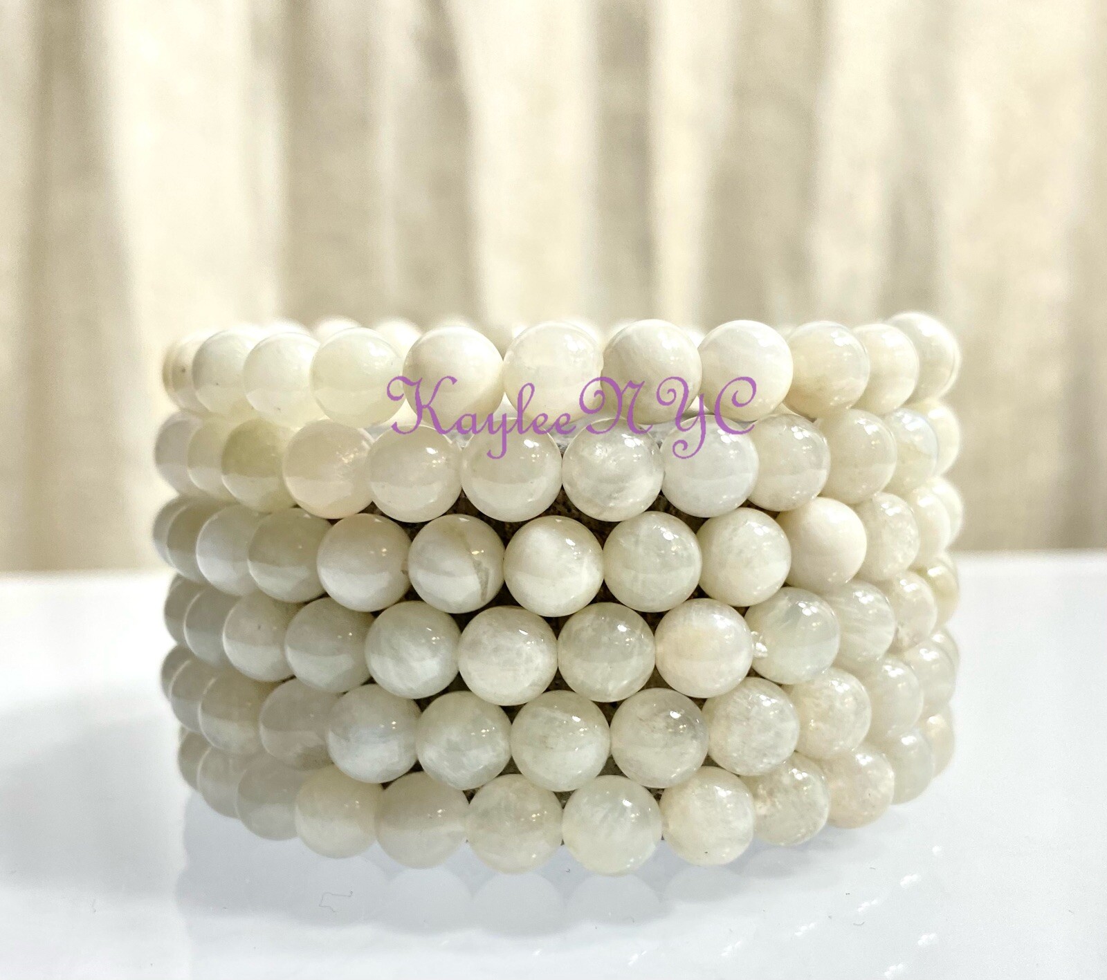Wholesale 6 Pcs Natural moonstone 6mm 7.5” Crystal Stretch Bracelet