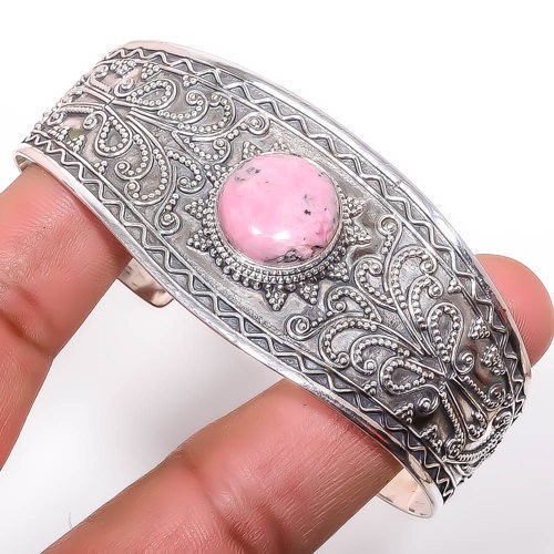 Black Manganese In Rhodonite 925 Sterling Silver Handmade Cuff Adst. C79-86
