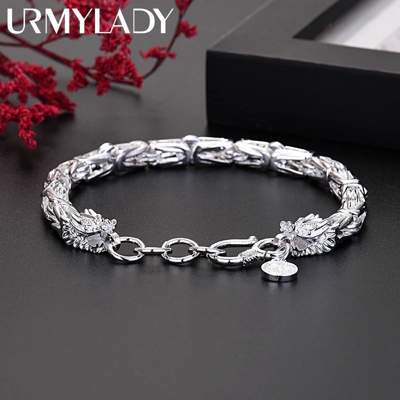 URMYLADY 925 Sterling Silver Dragonfly Chain Bracelet For Women Fashion Jewelry