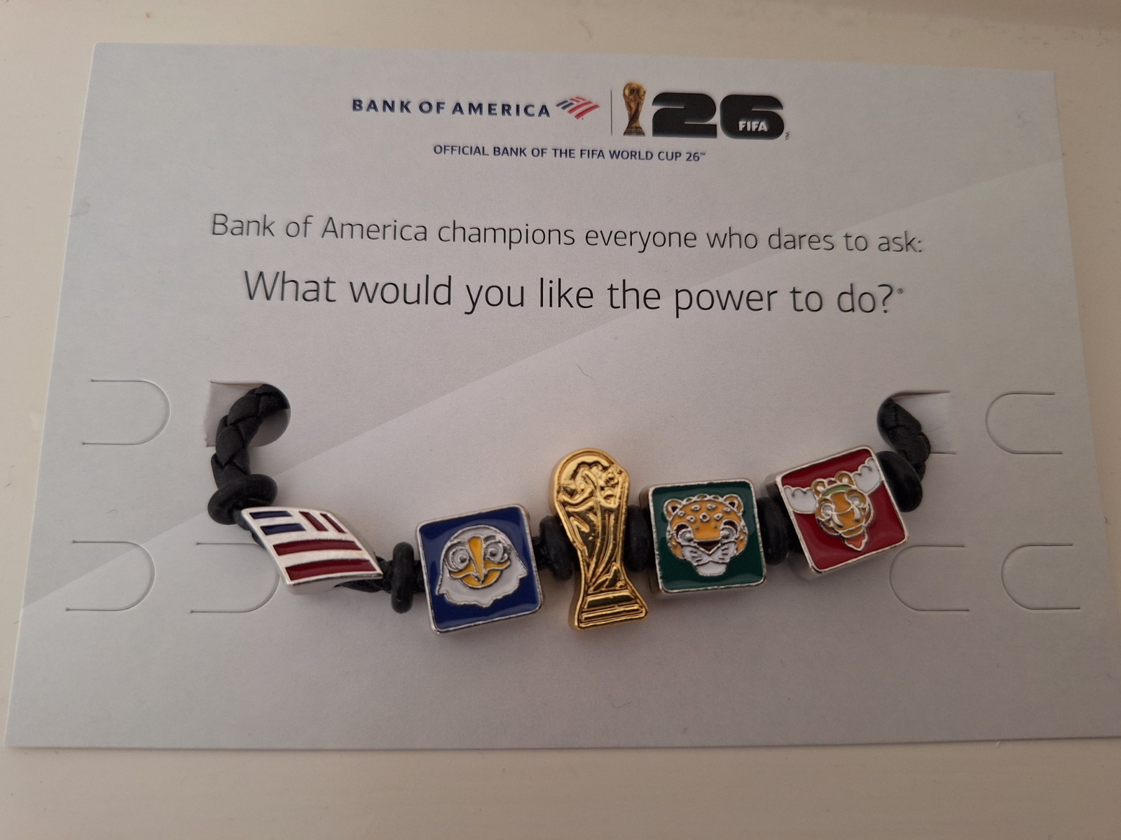 Official World Cup Fifa Charm Bracelet 2026 Bank of America on original card