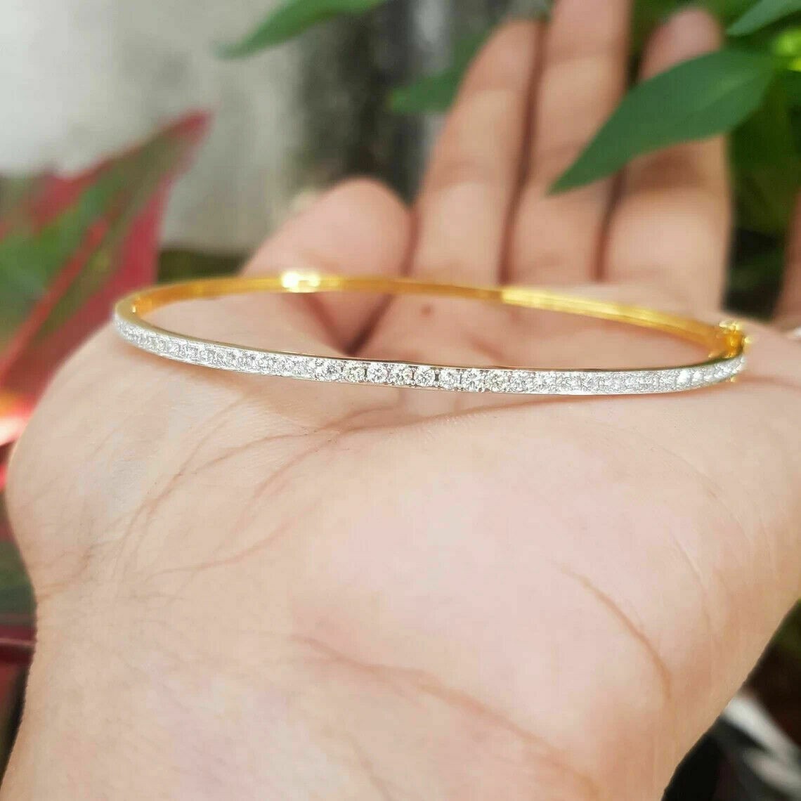 Gorgeous 3Ct Round Cut Simulated Diamond Women’s Bangle 14K Yellow Gold Plated