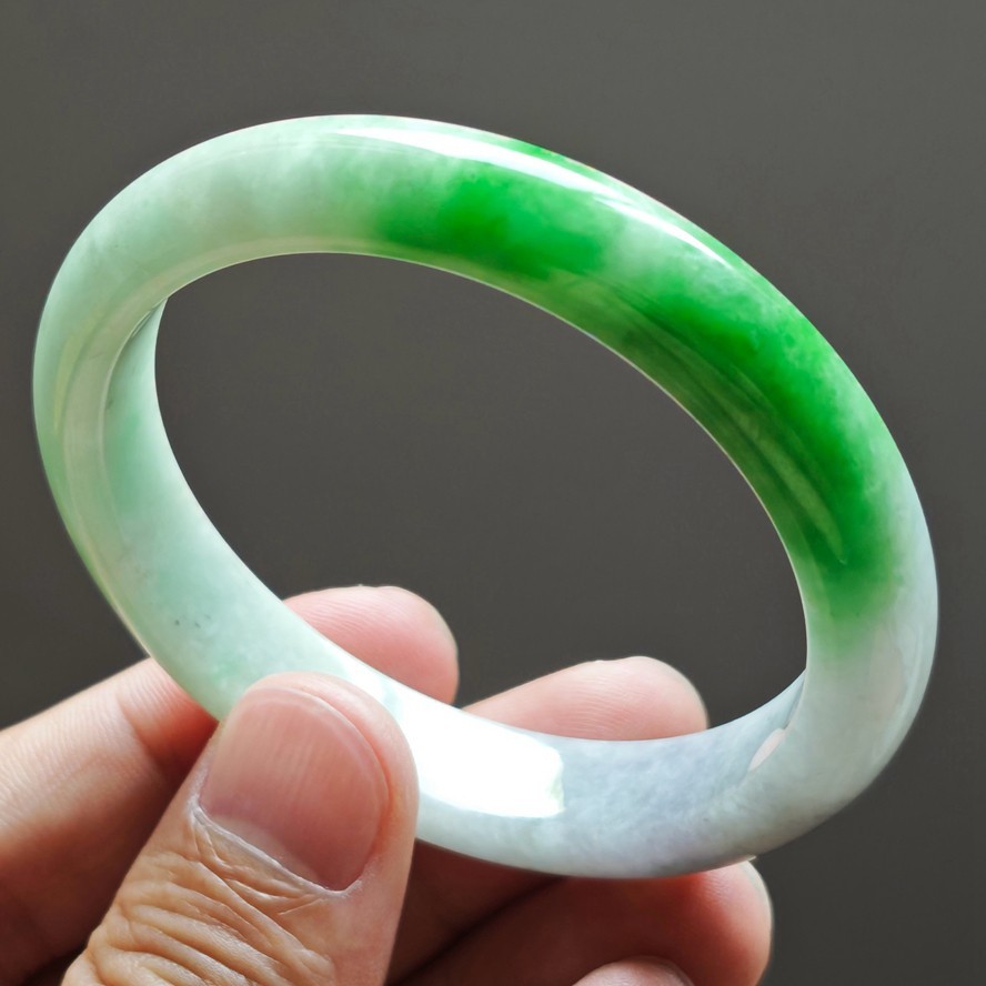 56mm Natural Burma Green Purple Jadeite Jade Bracelet Emerald Jade Bangle 4082