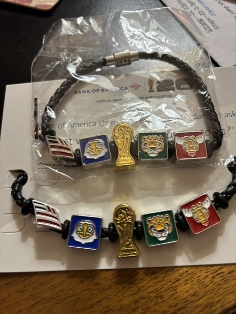 2 Bank of America FIFA World Cup 26 RARE Braided Charm Bracelet