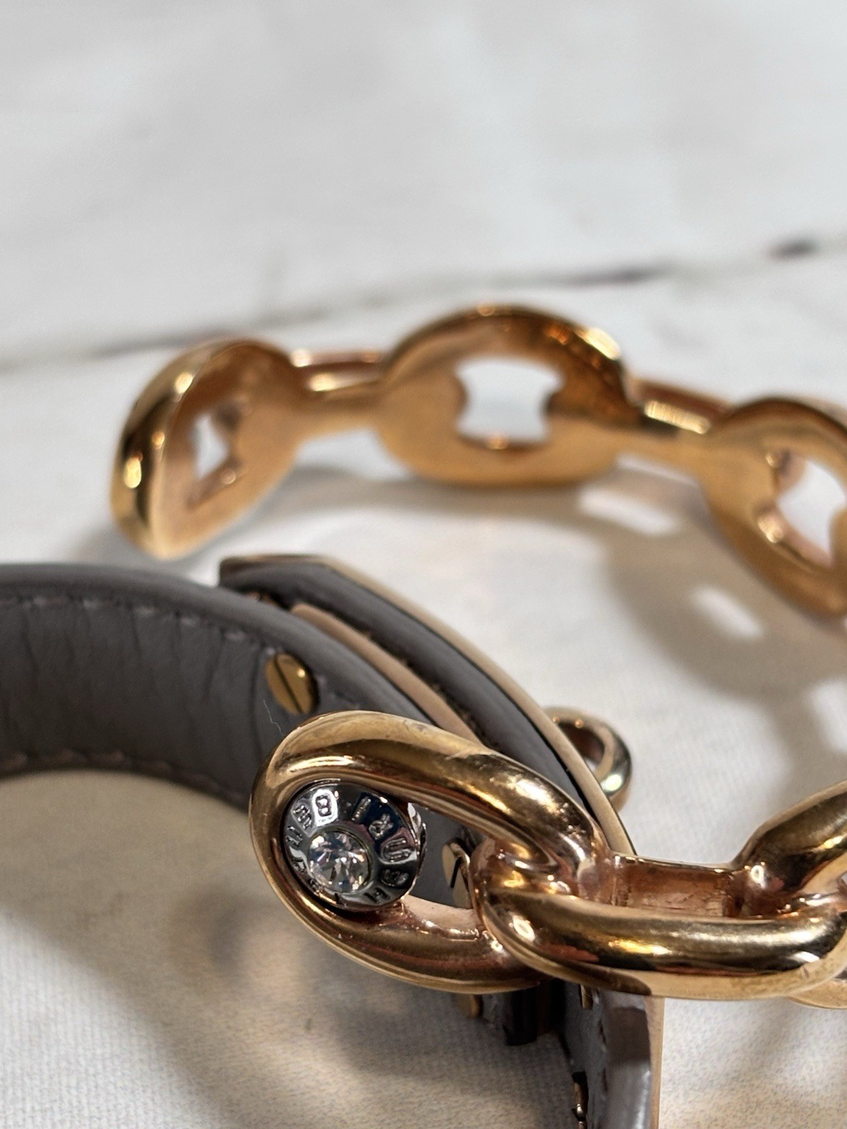 Henri Bendel New York Whitney Leather Turn-Lock Grey Gold Tone Bracelet 3 Sizes