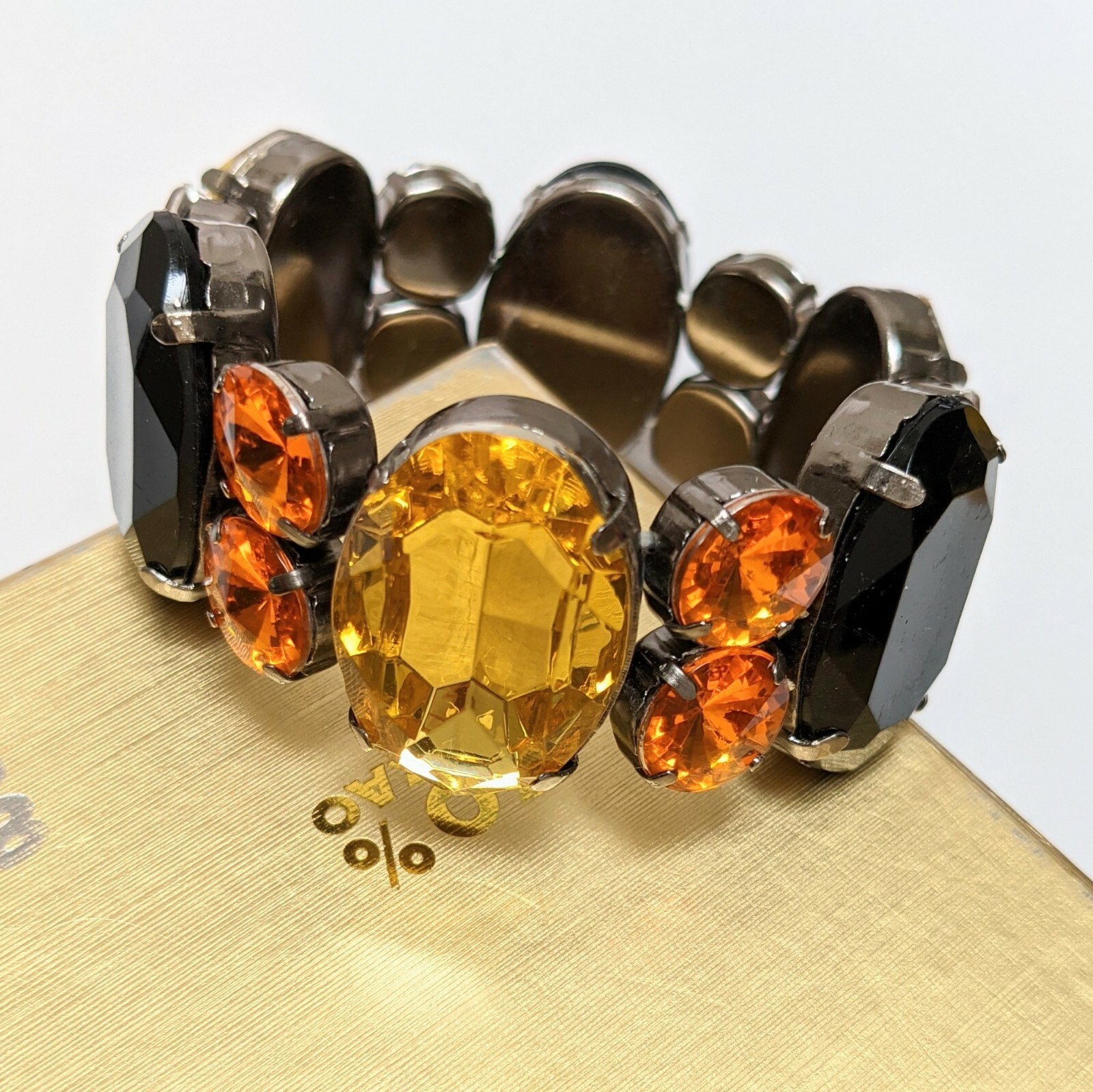 Brown Orange Bracelet Fall Harvest Acrylic Bling Bling Beaded Stretch Bracelet