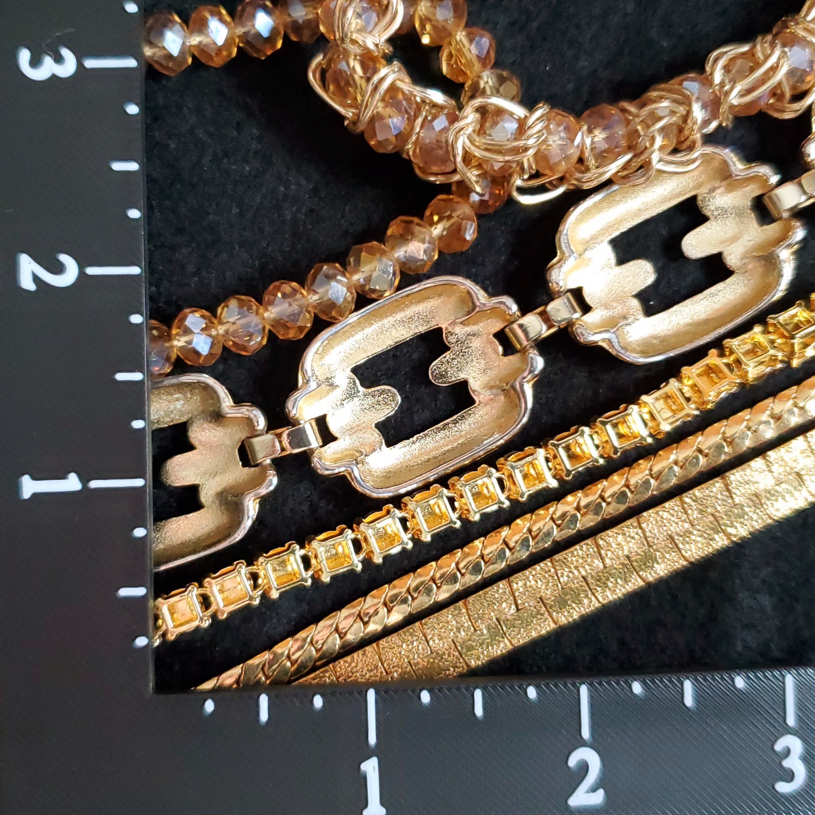 Gold Tone Bracelet Lot of 6 Chain Rhinestone Beaded 7.5-8″ Vintage Modern