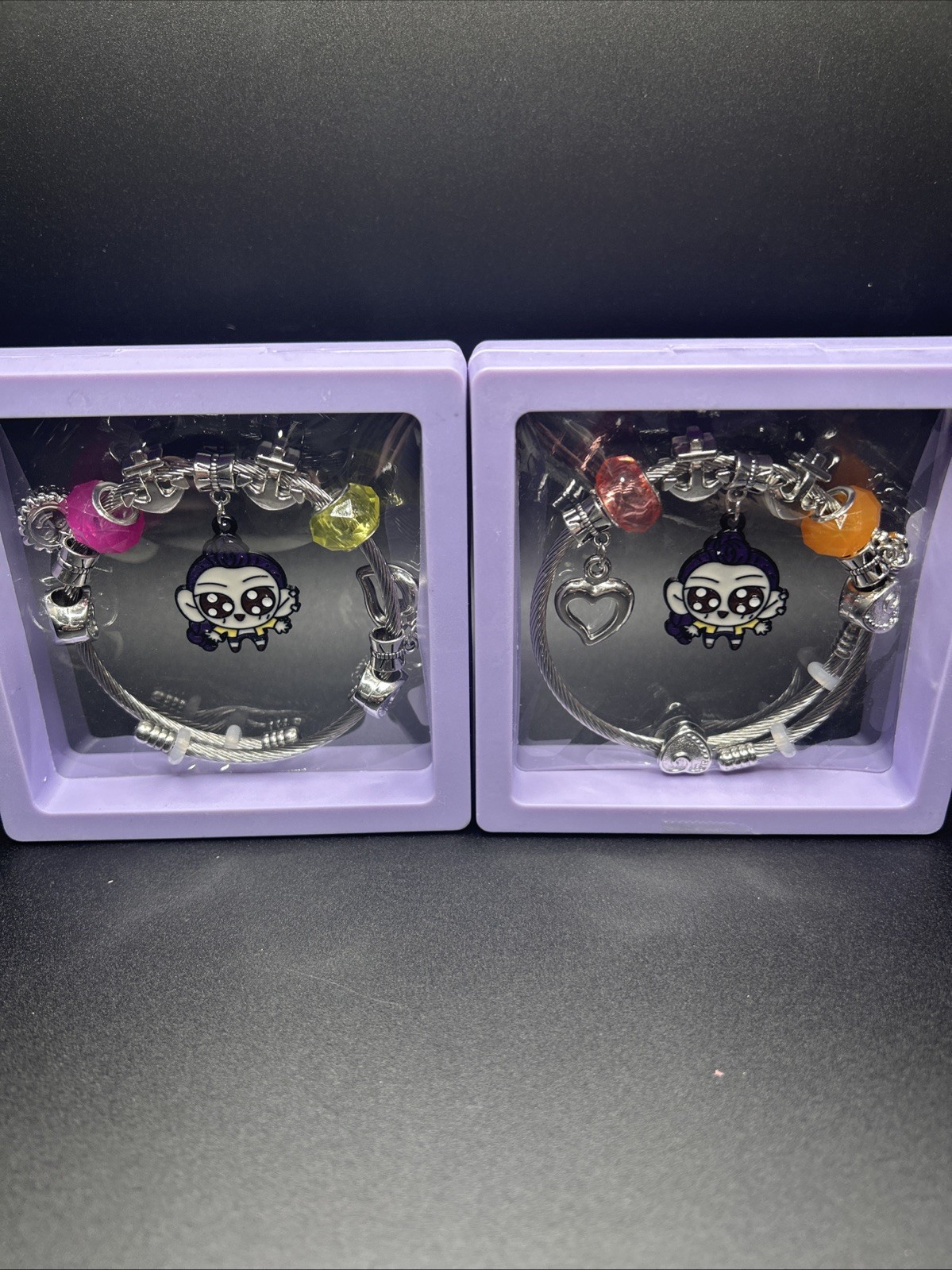 LOT OF 2 Girls Zinc Alloy Charm Bracelet Jewelry – Adjustable Beaded Bracelet