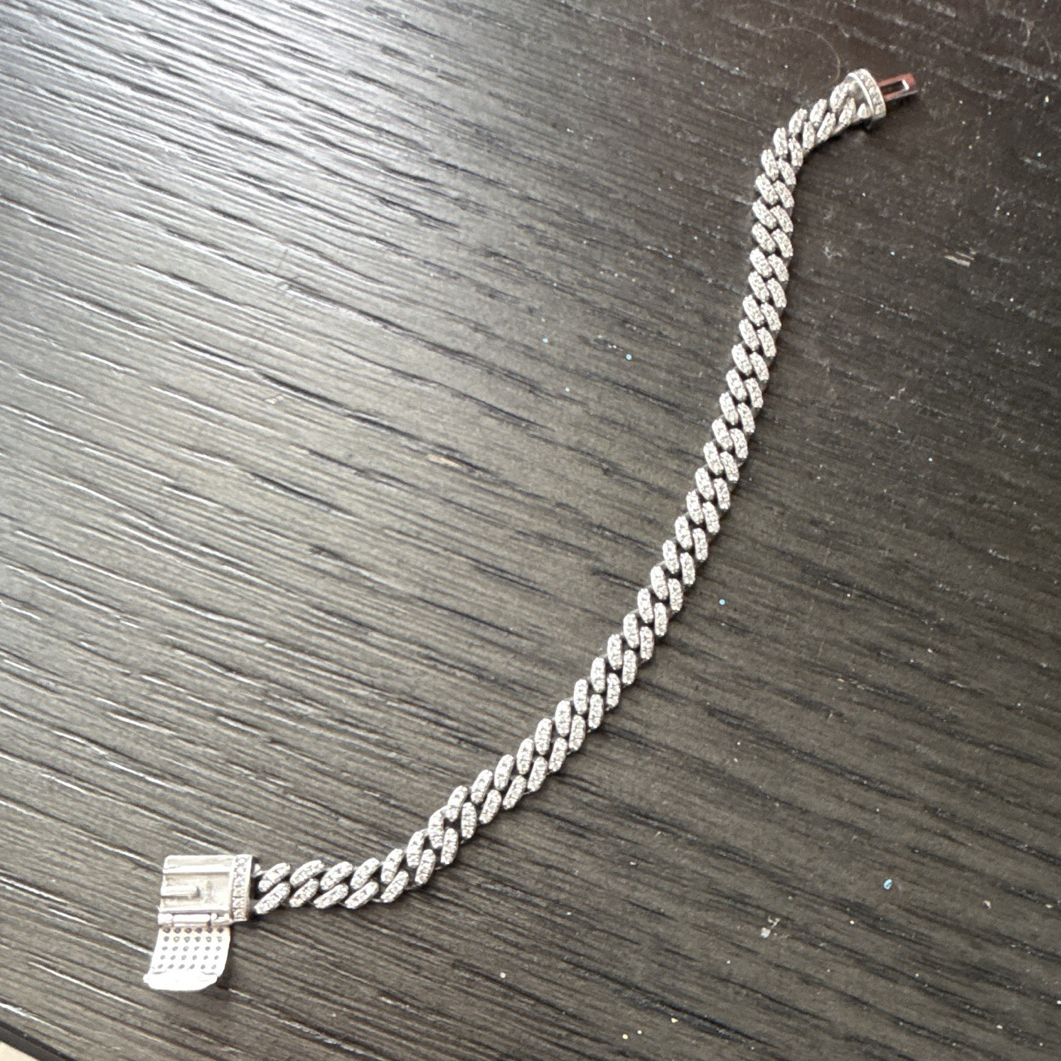 Silver Tone Metal Cuban Link Chain Bracelet with Box Clasp, VVS1