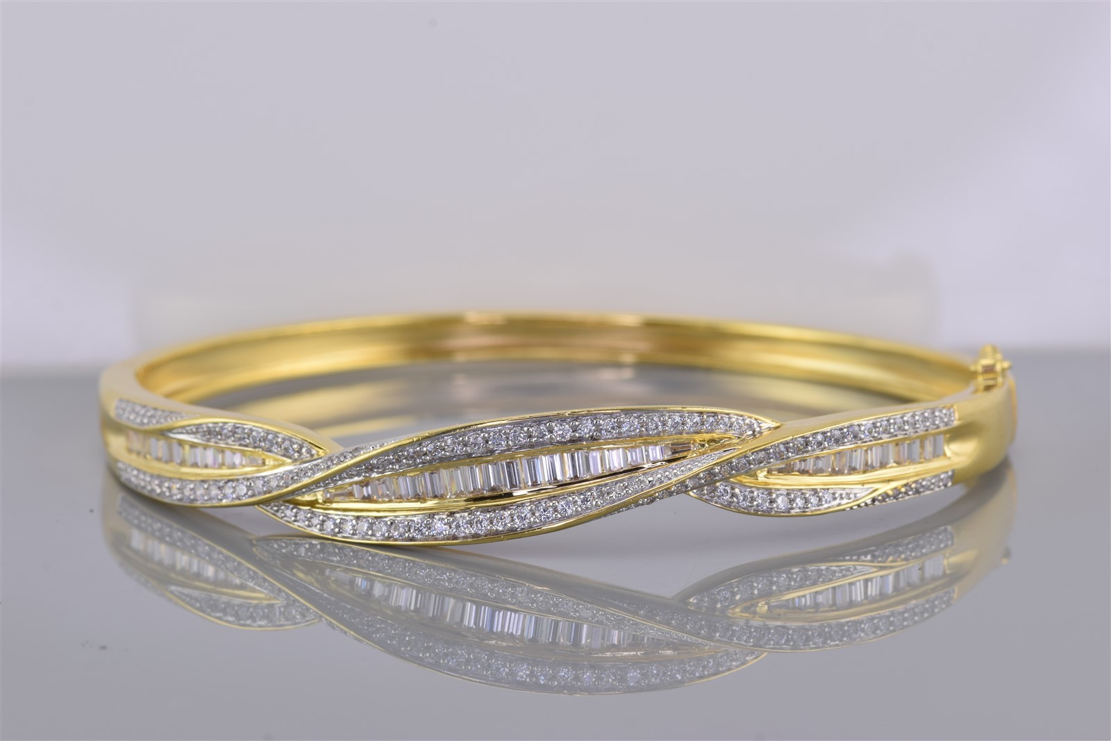 Gold Sterling Silver Channel Set Cubic Zirconia Hinge Bangle 925 Bracelet 21g 8″