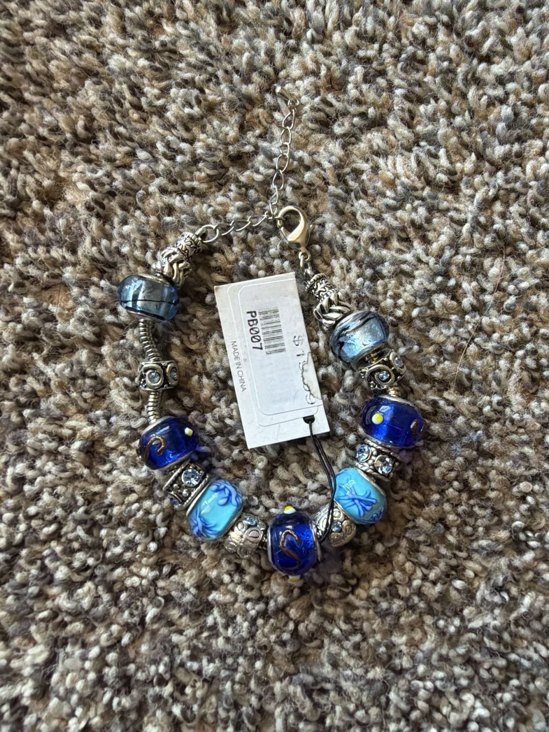 Lot 2 Blue Murano Glass Bead Charm Bracelet in Silver Tone and Silver tone embas