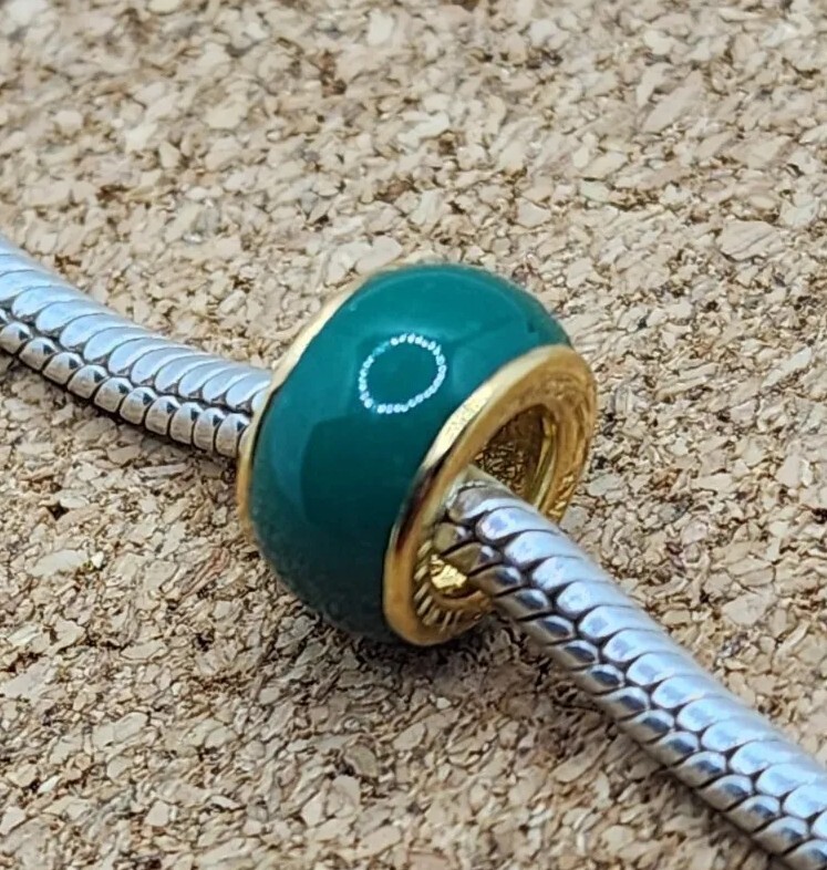 Authentic 18K Gold 925 Sterling Silver Green Spacer European Charm Bead